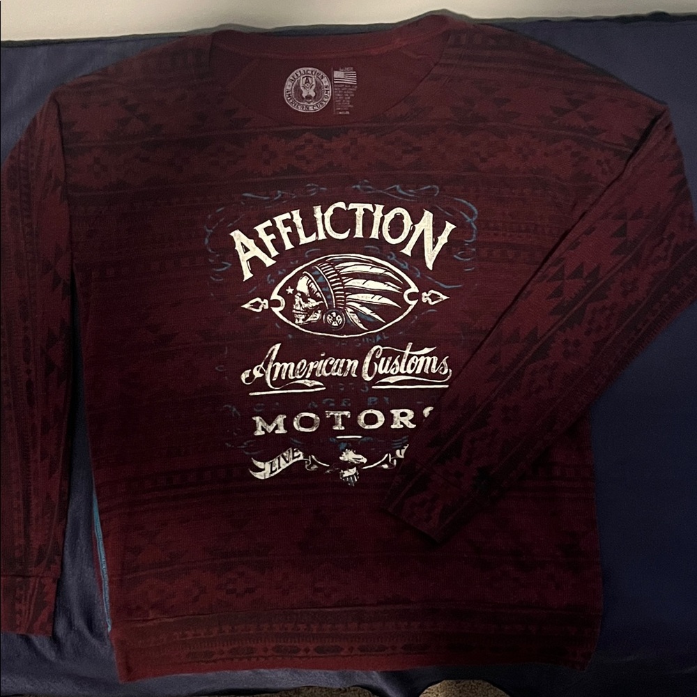 Affliction Maroon Graphic Long Sleeve Top